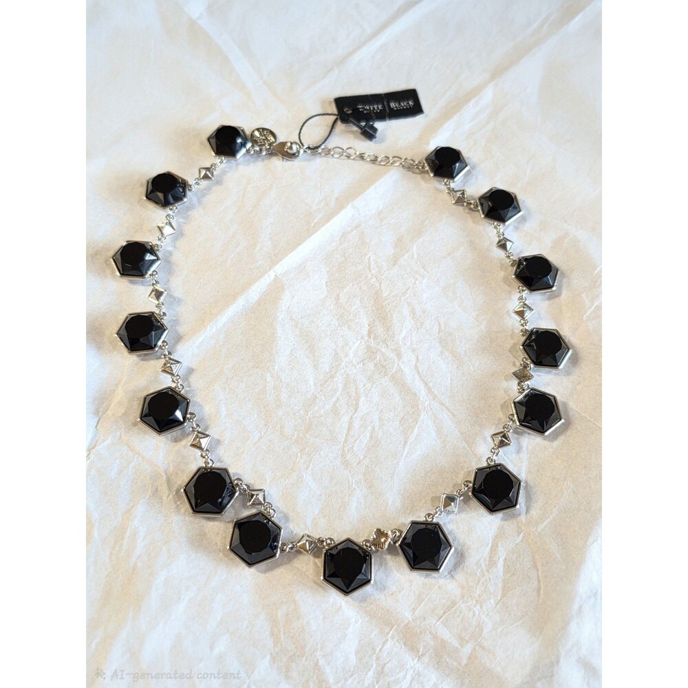 NWT White House Black Market Black Faceted Statement Necklace 18-20" Hexagon